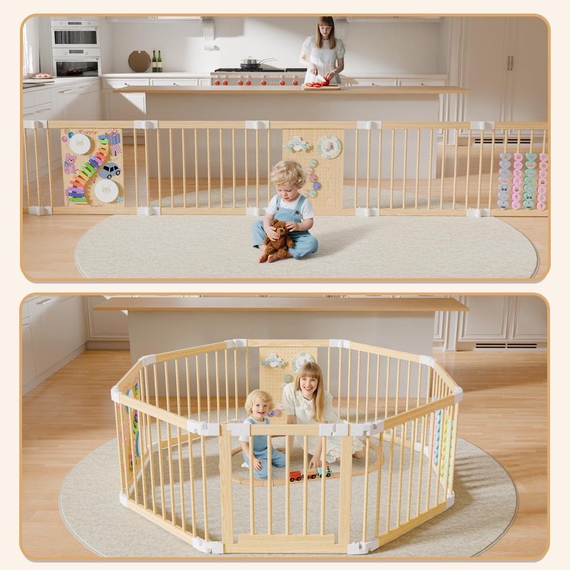 Front view of the YZNVCG wooden playpen